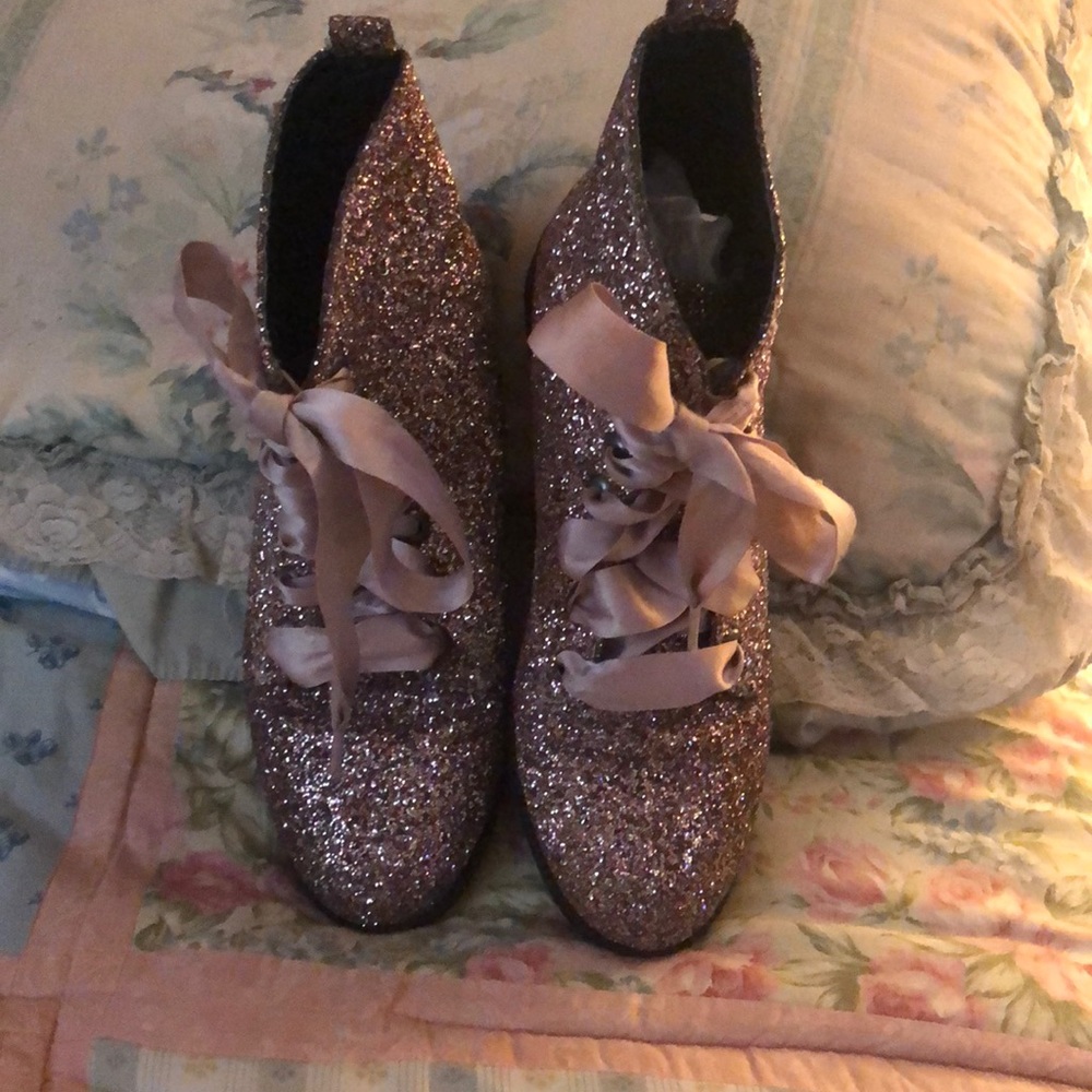 Glittery pink and silver combat boots